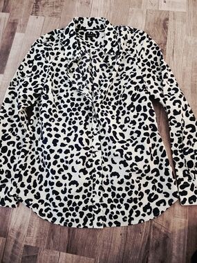 Talbots Black and White Leopard Print Button-Down Shirt